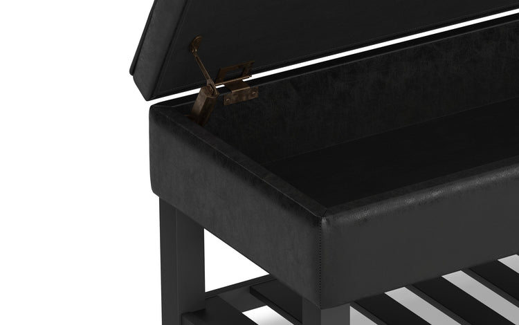 Distressed Black Distressed Vegan Leather | Cosmopolitan Entryway Storage Ottoman
