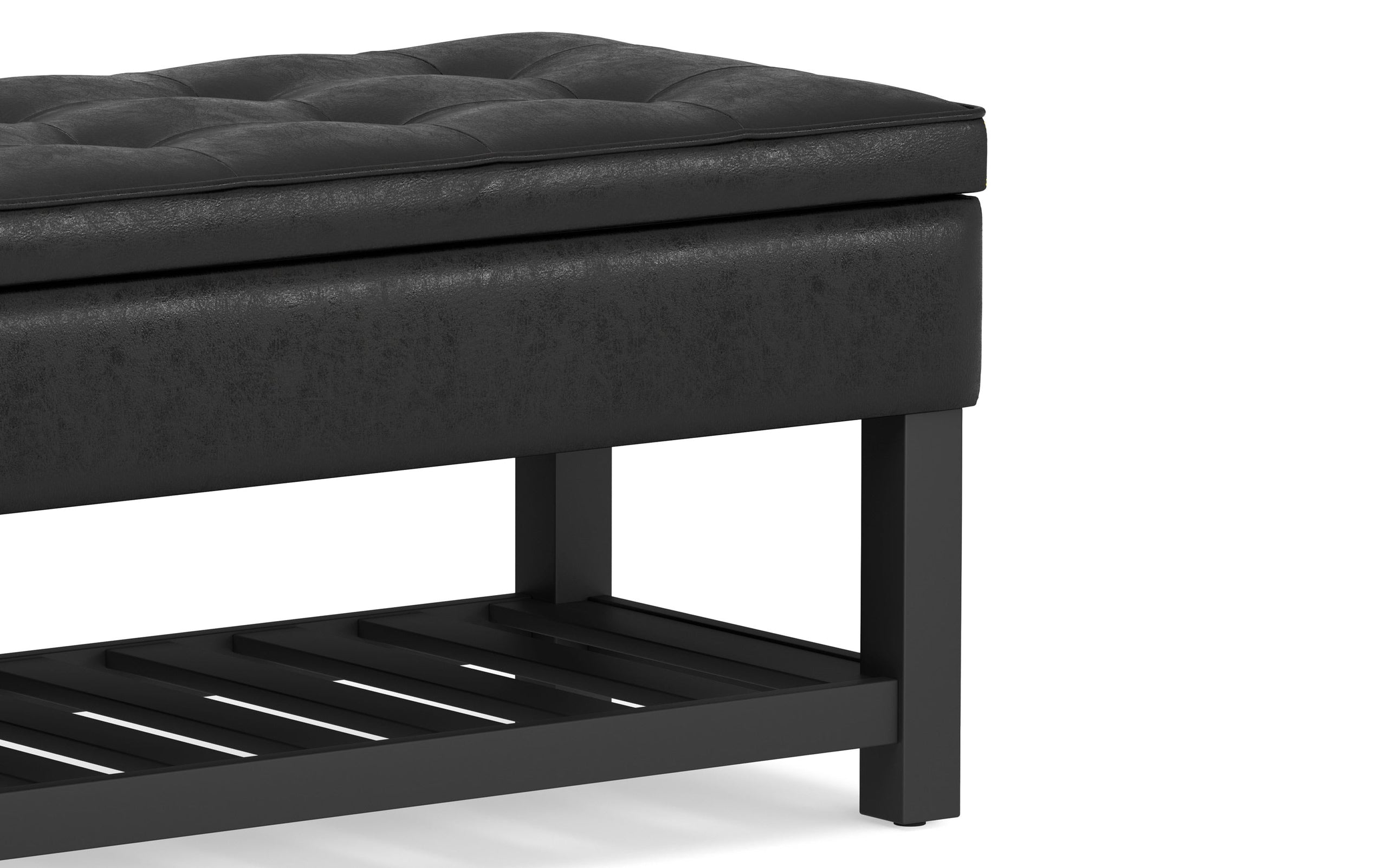 Distressed Black Distressed Vegan Leather | Cosmopolitan Entryway Storage Ottoman
