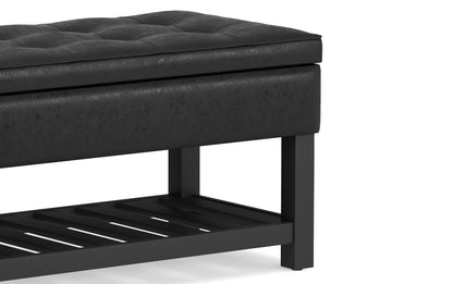 Distressed Black Distressed Vegan Leather | Cosmopolitan Entryway Storage Ottoman