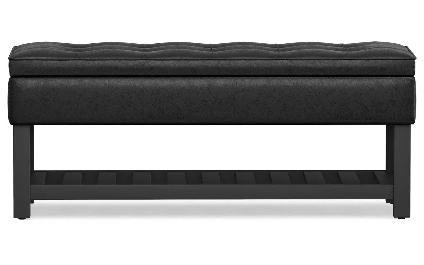 Distressed Black Distressed Vegan Leather | Cosmopolitan Entryway Storage Ottoman
