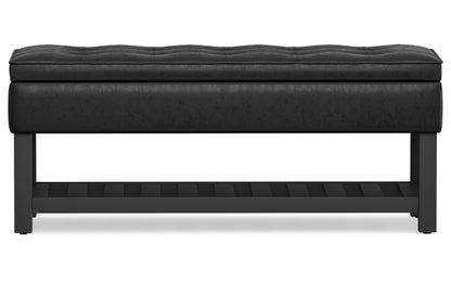 Distressed Black Distressed Vegan Leather | Cosmopolitan Entryway Storage Ottoman