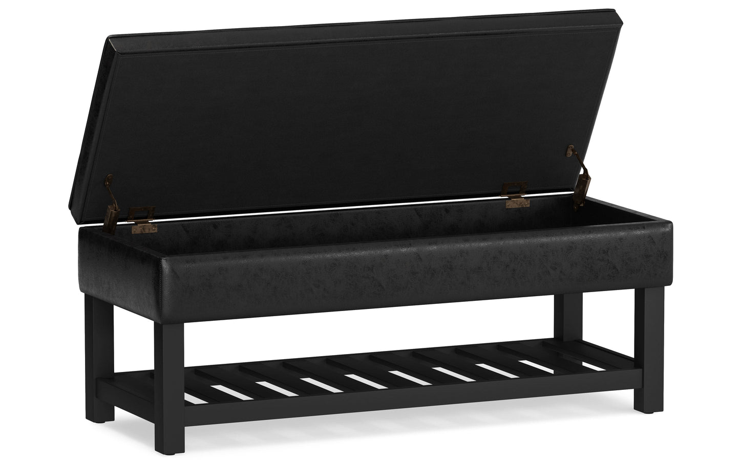 Distressed Black Distressed Vegan Leather | Cosmopolitan Entryway Storage Ottoman