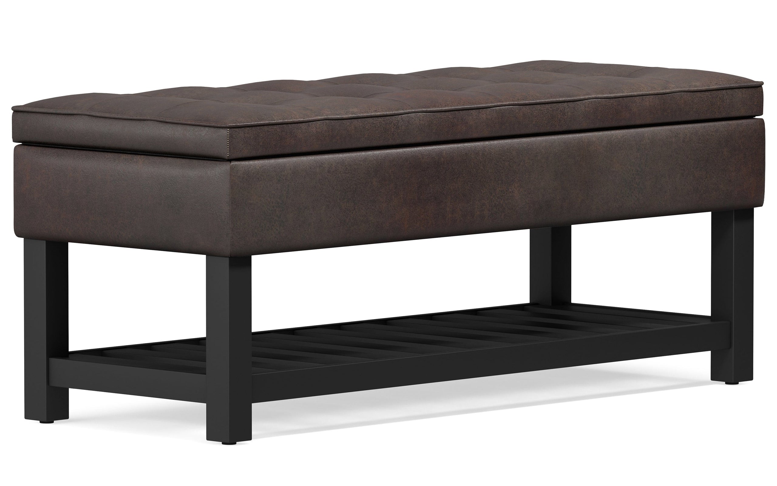 Distressed Brown Distressed Vegan Leather | Cosmopolitan Entryway Storage Ottoman Bench