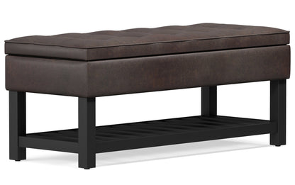 Distressed Brown Distressed Vegan Leather | Cosmopolitan Entryway Storage Ottoman Bench
