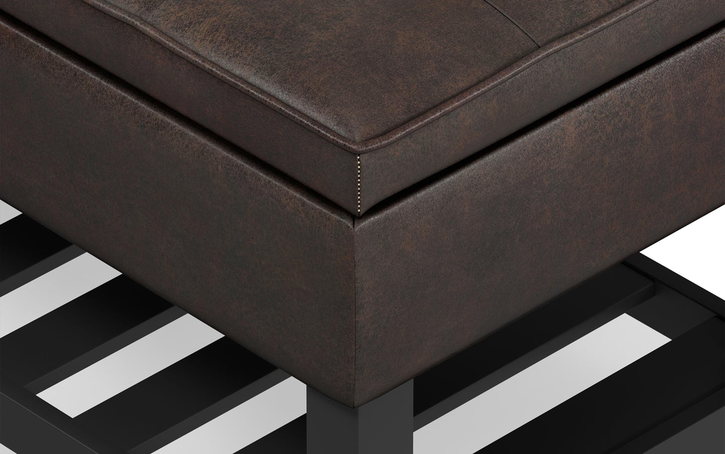 Distressed Brown Distressed Vegan Leather | Cosmopolitan Entryway Storage Ottoman Bench