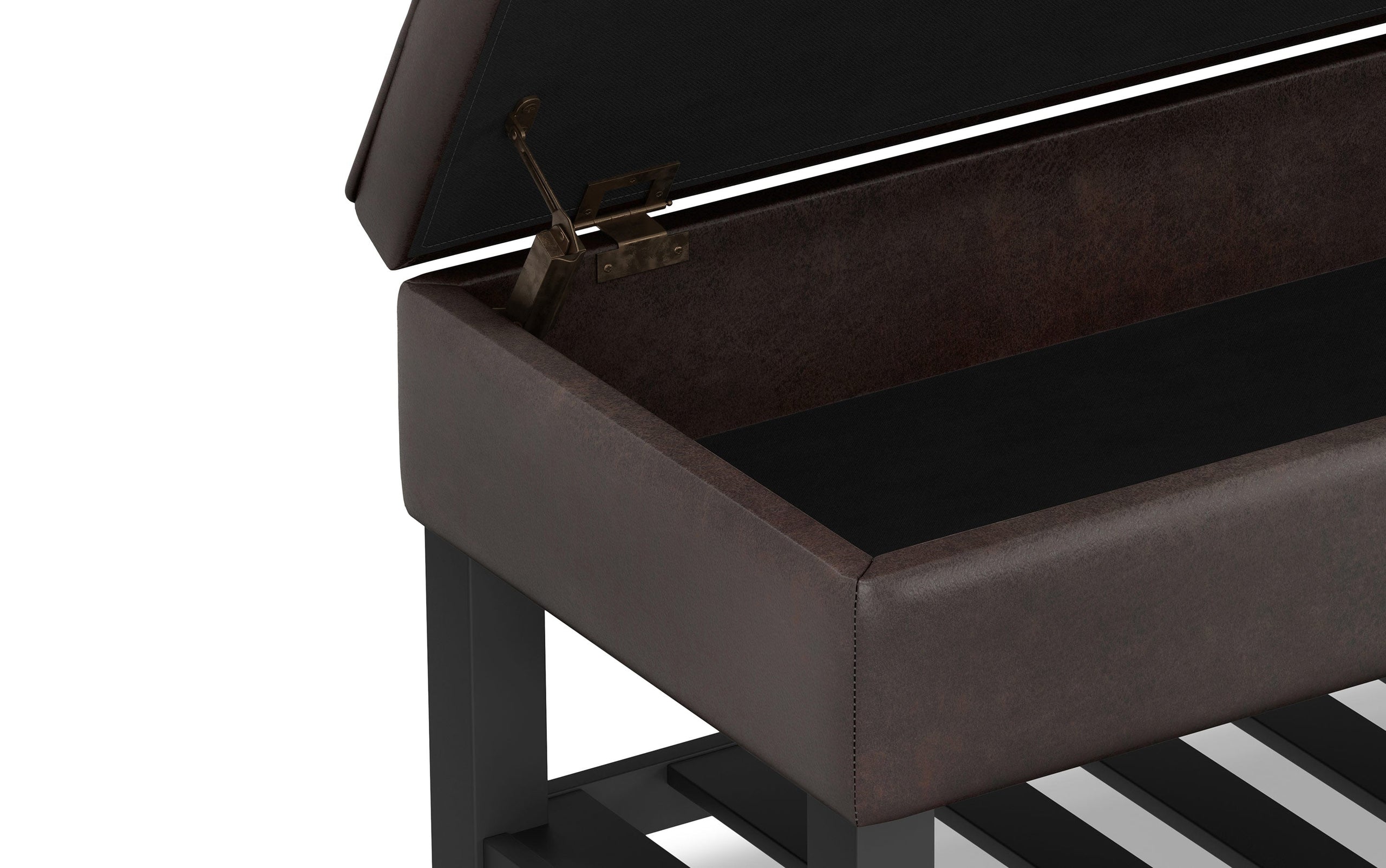 Distressed Brown Distressed Vegan Leather | Cosmopolitan Entryway Storage Ottoman Bench