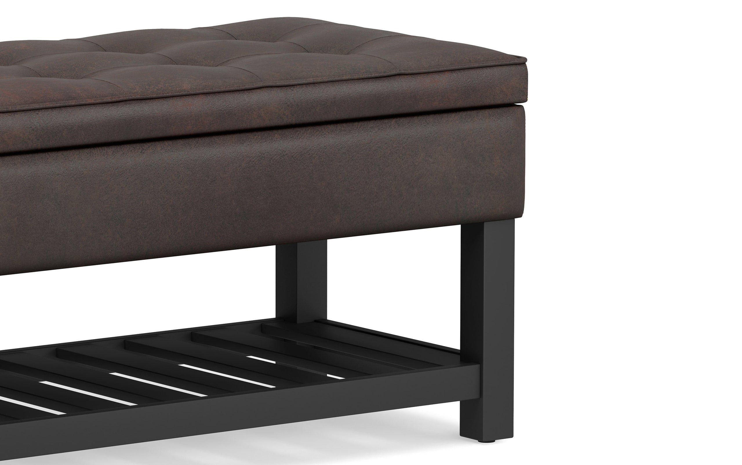 Distressed Brown Distressed Vegan Leather | Cosmopolitan Entryway Storage Ottoman Bench