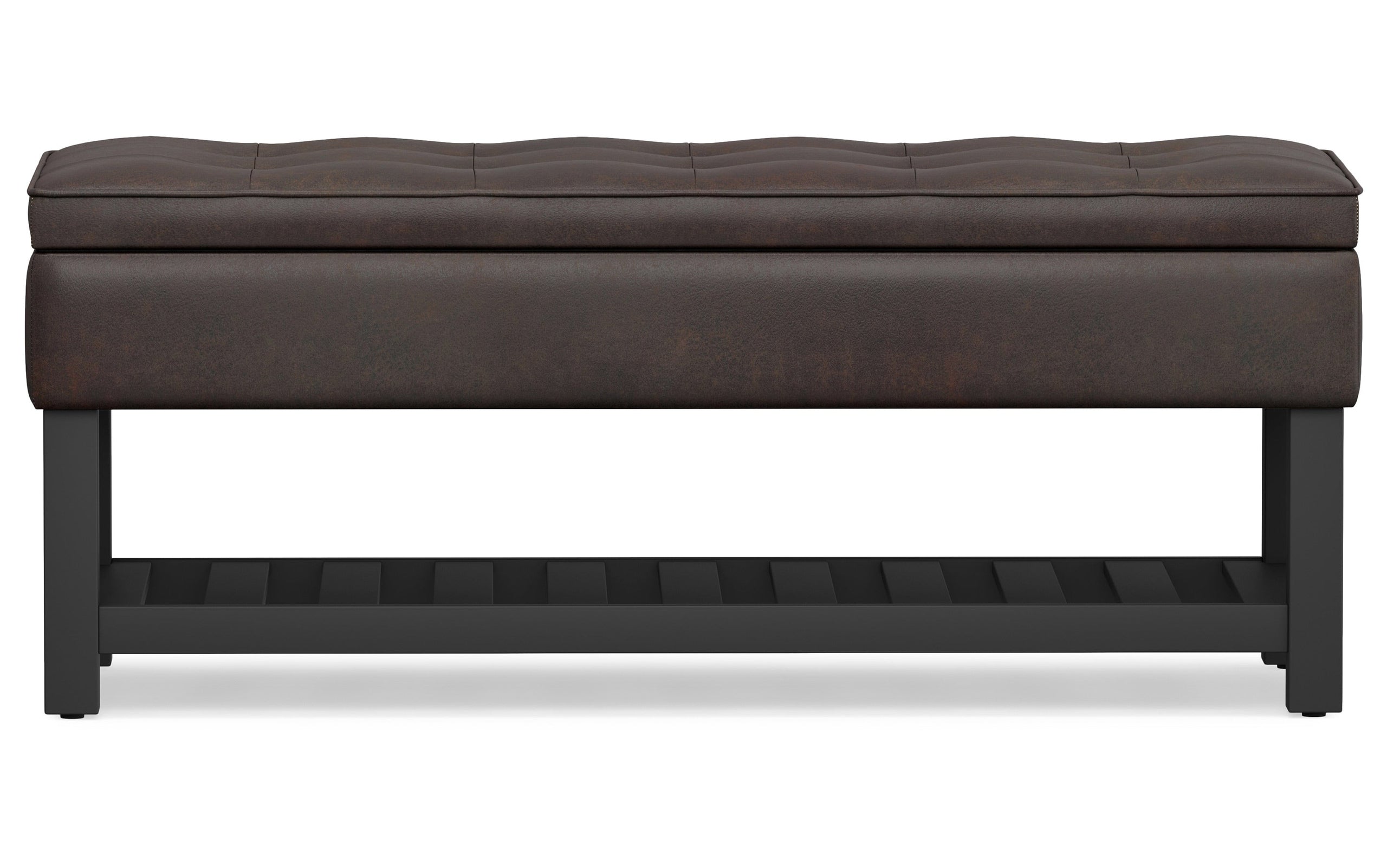 Distressed Brown Distressed Vegan Leather | Cosmopolitan Entryway Storage Ottoman Bench