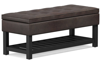 Distressed Brown Distressed Vegan Leather | Cosmopolitan Entryway Storage Ottoman Bench