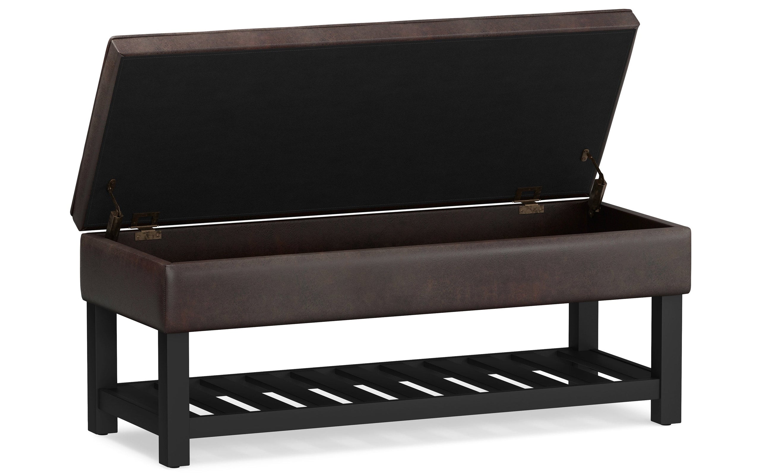 Distressed Brown Distressed Vegan Leather | Cosmopolitan Entryway Storage Ottoman Bench