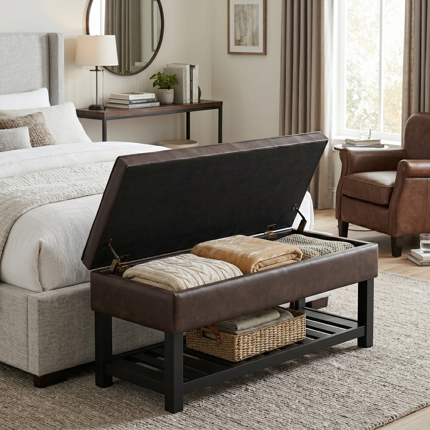 Cosmopolitan Ottoman Bench in Distressed Vegan Leather