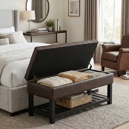 Distressed Brown Distressed Vegan Leather | Cosmopolitan Ottoman Bench in Distressed Vegan Leather