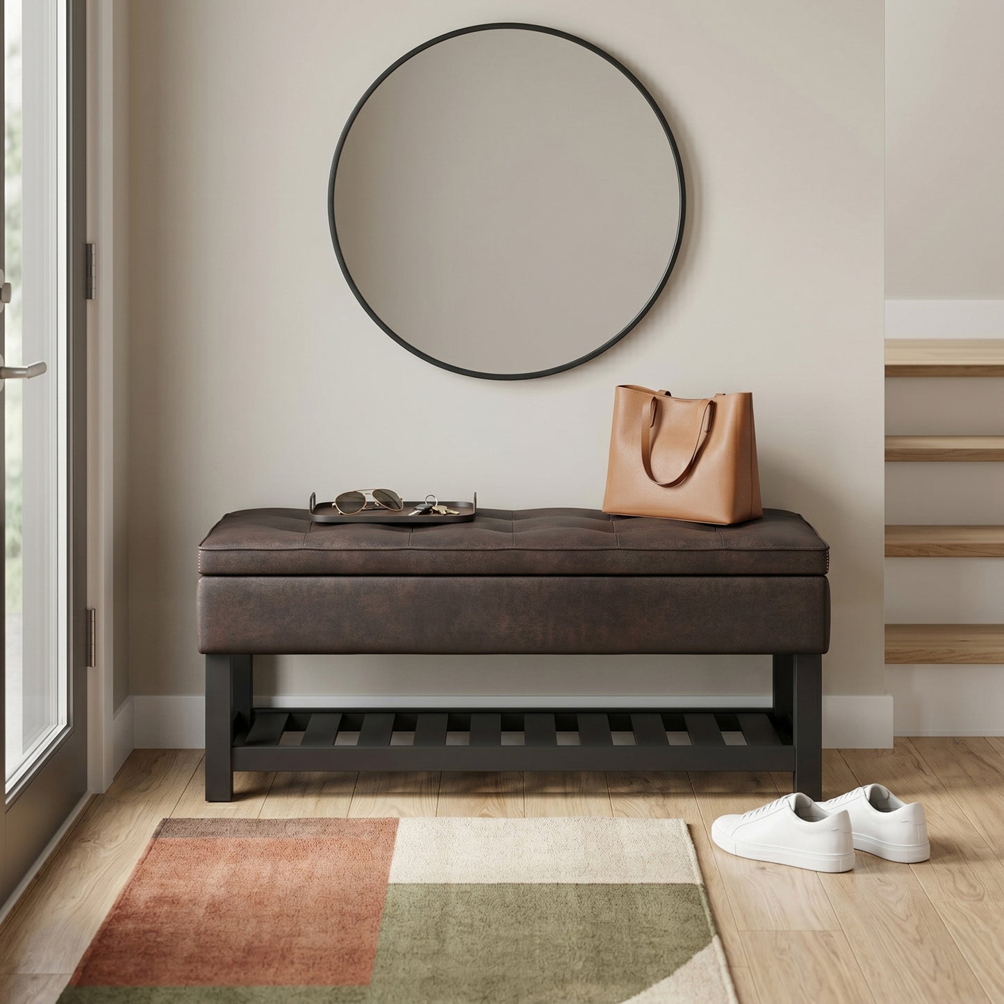 Cosmopolitan Ottoman Bench in Distressed Vegan Leather