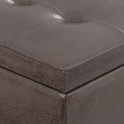 Distressed Brown Distressed Vegan Leather | Cosmopolitan Ottoman Bench in Distressed Vegan Leather