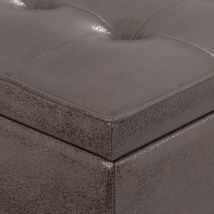 Distressed Brown Distressed Vegan Leather | Cosmopolitan Ottoman Bench in Distressed Vegan Leather