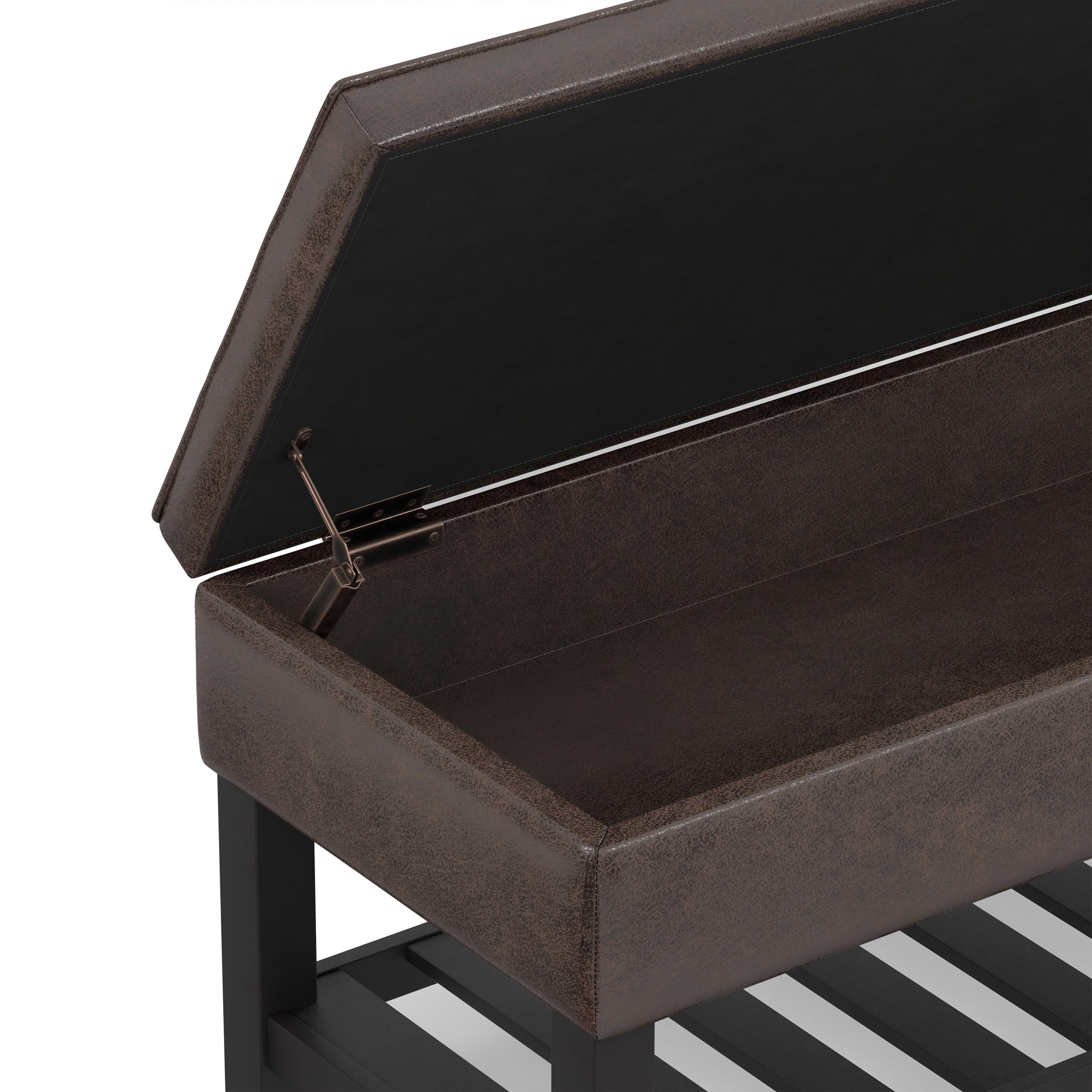 Distressed Brown Distressed Vegan Leather | Cosmopolitan Ottoman Bench in Distressed Vegan Leather