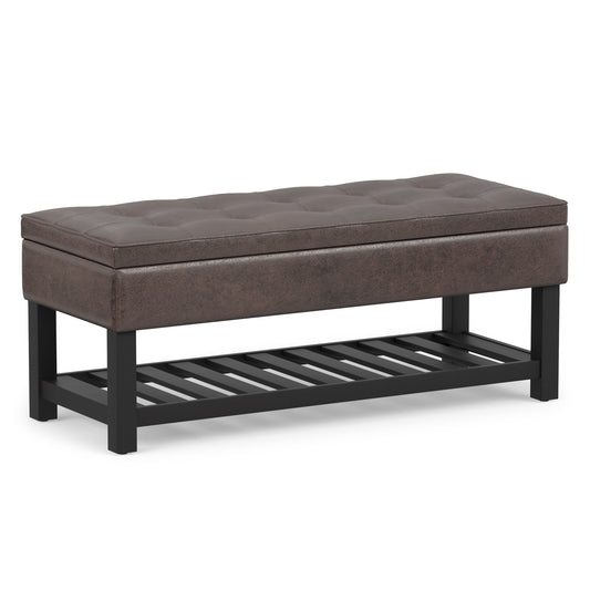 Distressed Brown Distressed Vegan Leather | Cosmopolitan Ottoman Bench in Distressed Vegan Leather