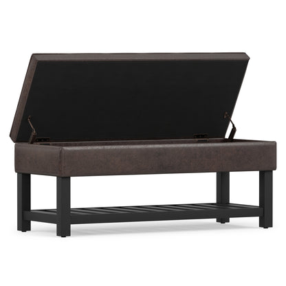 Distressed Brown Distressed Vegan Leather | Cosmopolitan Ottoman Bench in Distressed Vegan Leather