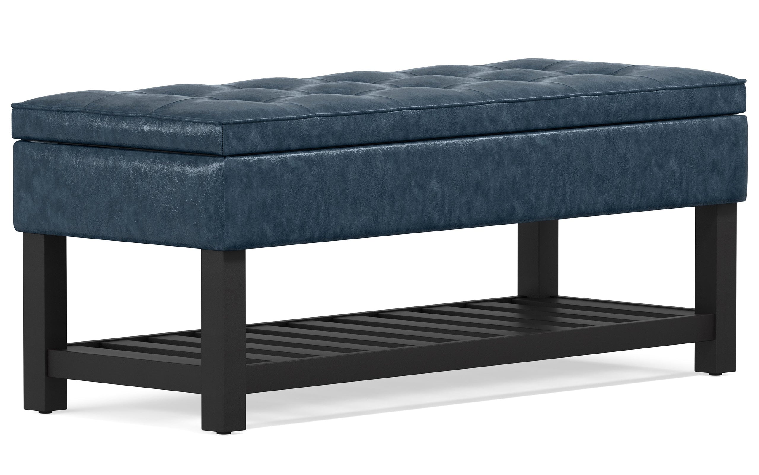 Denim Blue Vegan Leather | Cosmopolitan Entryway Storage Ottoman Bench