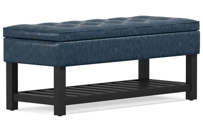 Denim Blue Vegan Leather | Cosmopolitan Entryway Storage Ottoman Bench
