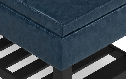 Denim Blue Vegan Leather | Cosmopolitan Entryway Storage Ottoman Bench