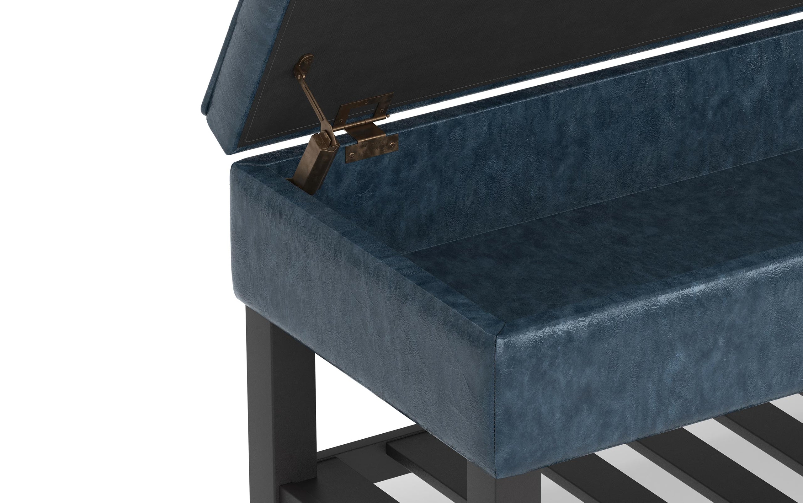 Denim Blue Vegan Leather | Cosmopolitan Entryway Storage Ottoman Bench