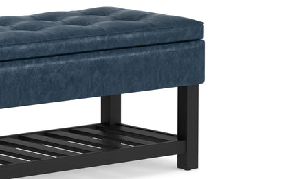 Denim Blue Vegan Leather | Cosmopolitan Entryway Storage Ottoman Bench