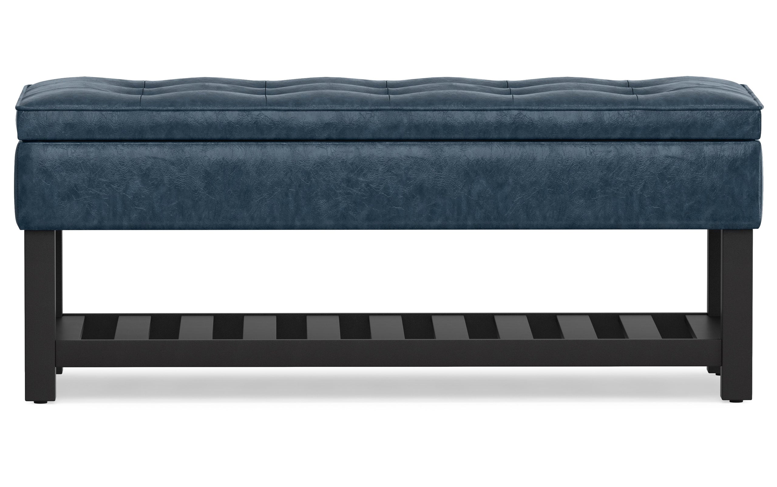 Denim Blue Vegan Leather | Cosmopolitan Entryway Storage Ottoman Bench