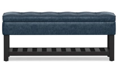 Denim Blue Vegan Leather | Cosmopolitan Entryway Storage Ottoman Bench