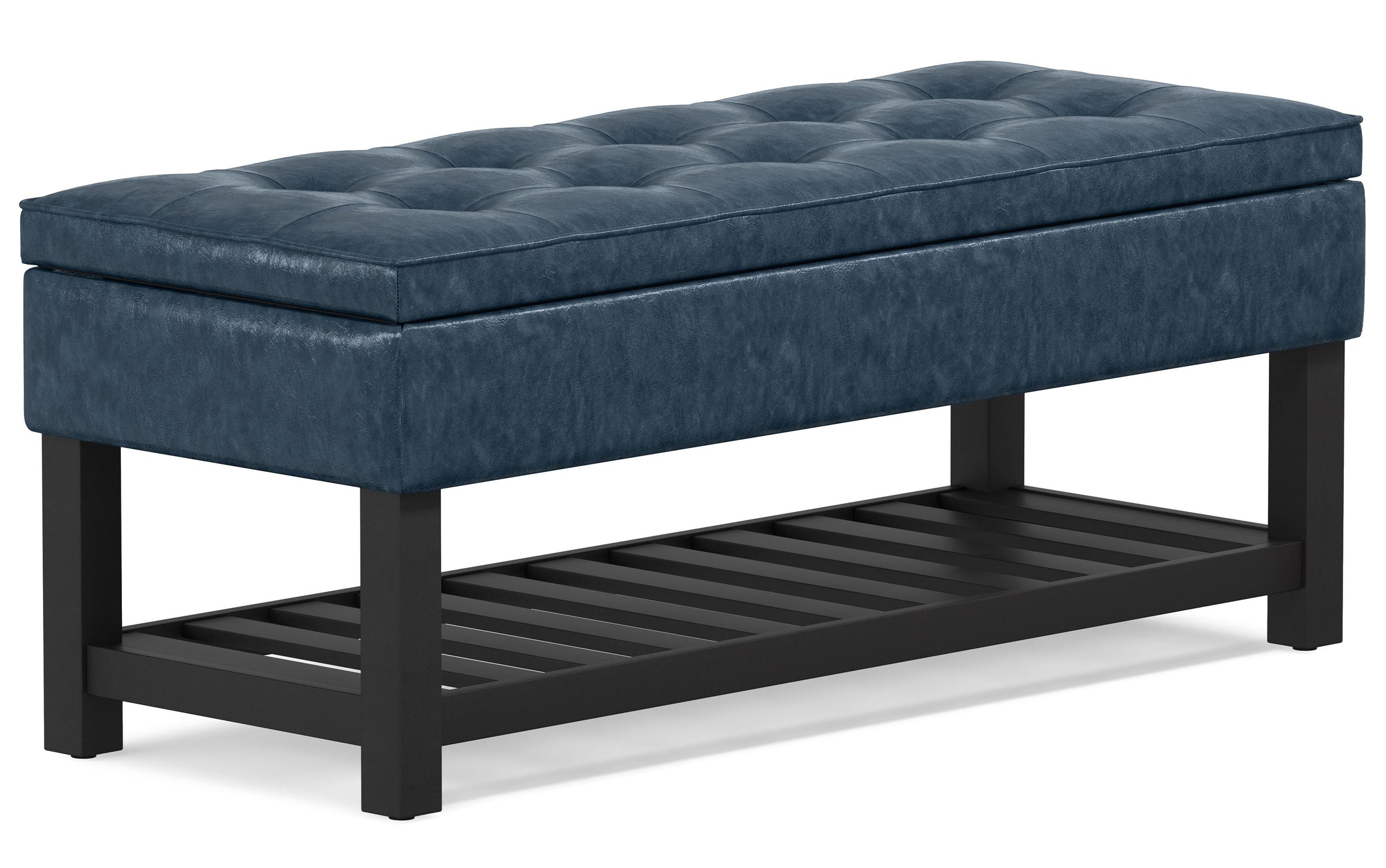 Denim Blue Vegan Leather | Cosmopolitan Entryway Storage Ottoman Bench