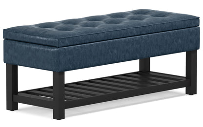 Denim Blue Vegan Leather | Cosmopolitan Entryway Storage Ottoman Bench