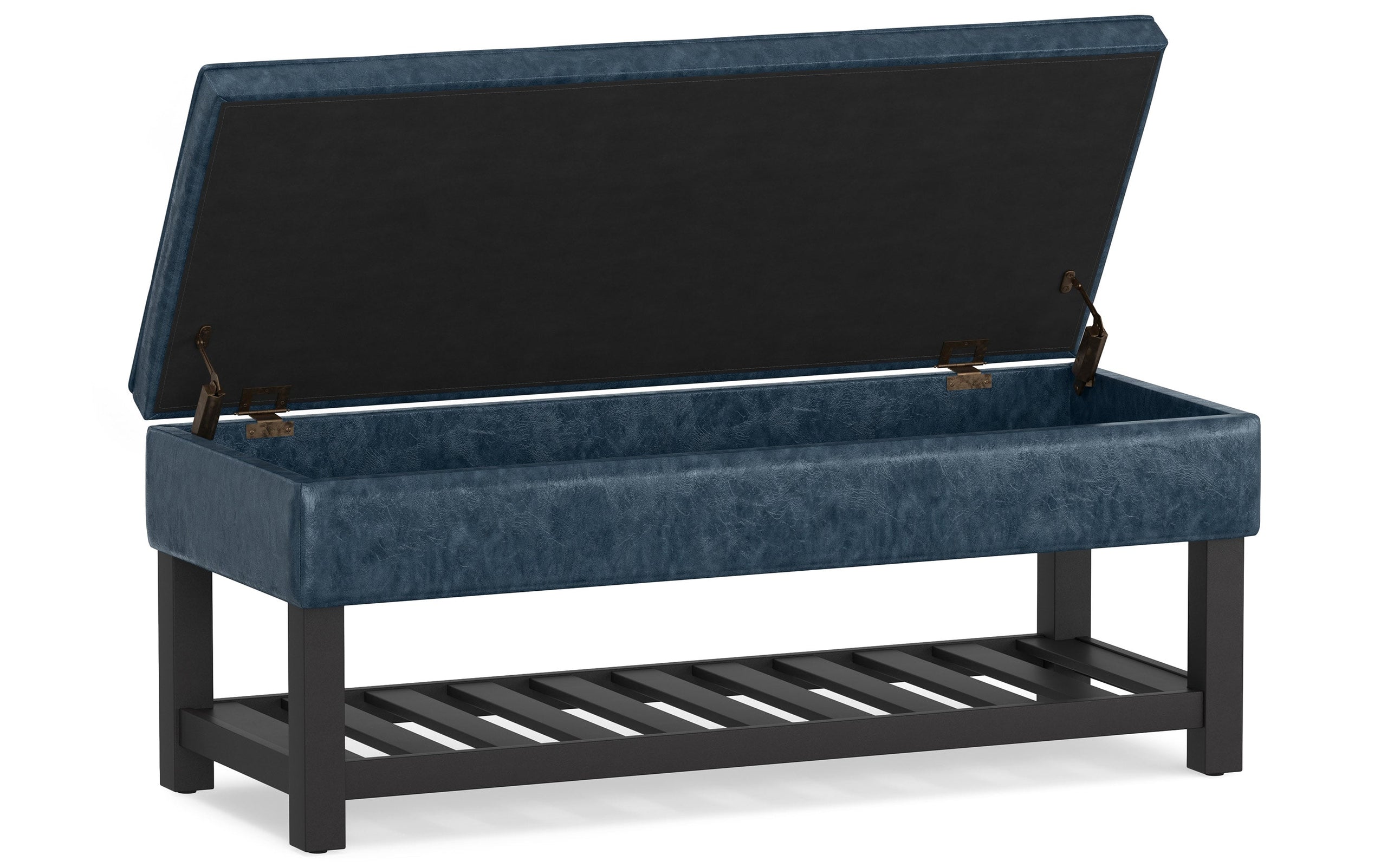 Denim Blue Vegan Leather | Cosmopolitan Entryway Storage Ottoman Bench