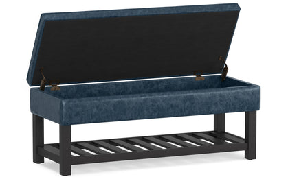 Denim Blue Vegan Leather | Cosmopolitan Entryway Storage Ottoman Bench