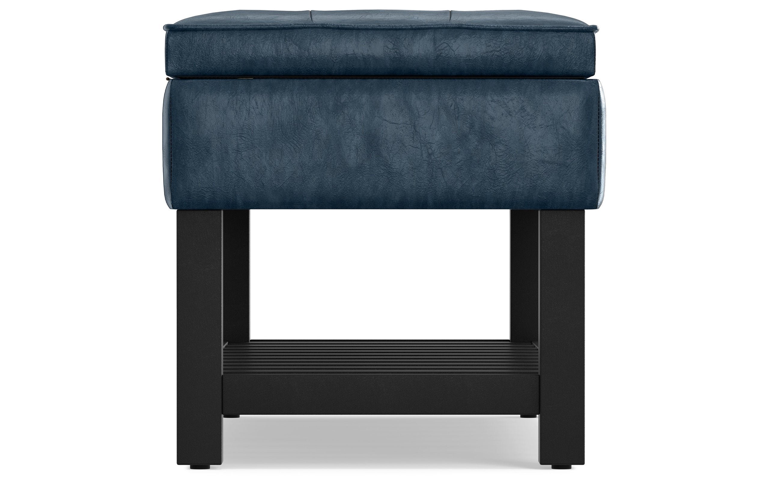 Denim Blue Vegan Leather | Cosmopolitan Entryway Storage Ottoman Bench