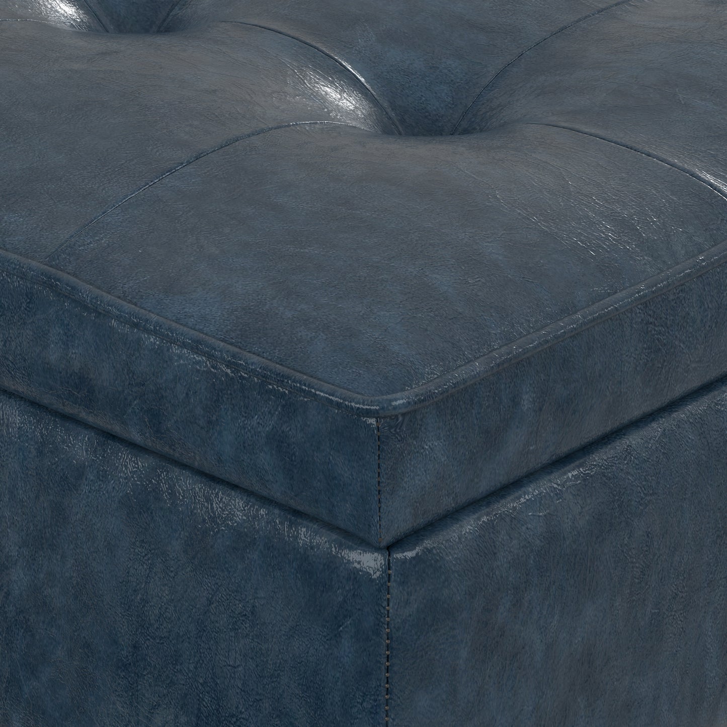 Denim Blue Vegan Leather | Cosmopolitan Entryway Storage Ottoman Bench