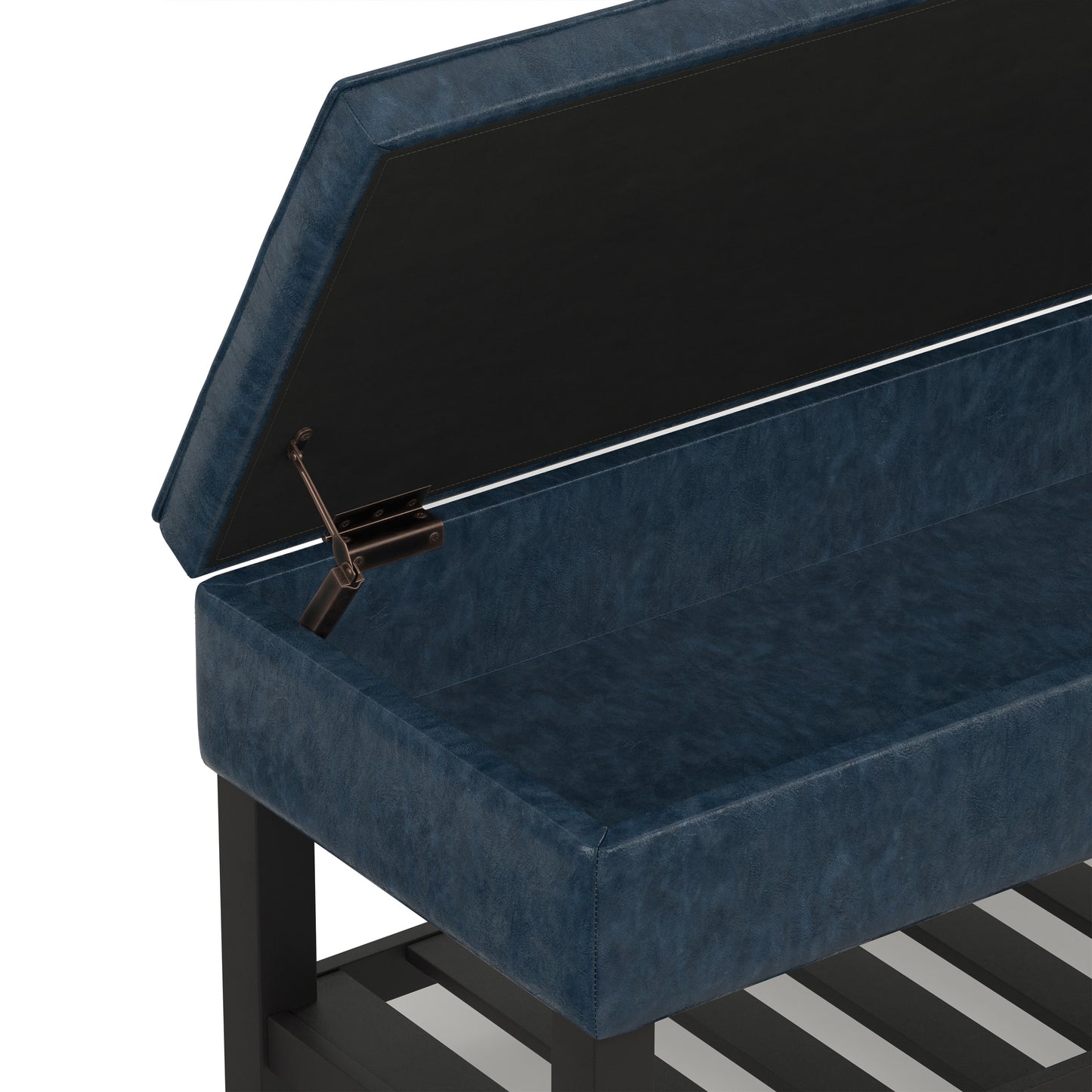 Denim Blue Vegan Leather | Cosmopolitan Entryway Storage Ottoman Bench