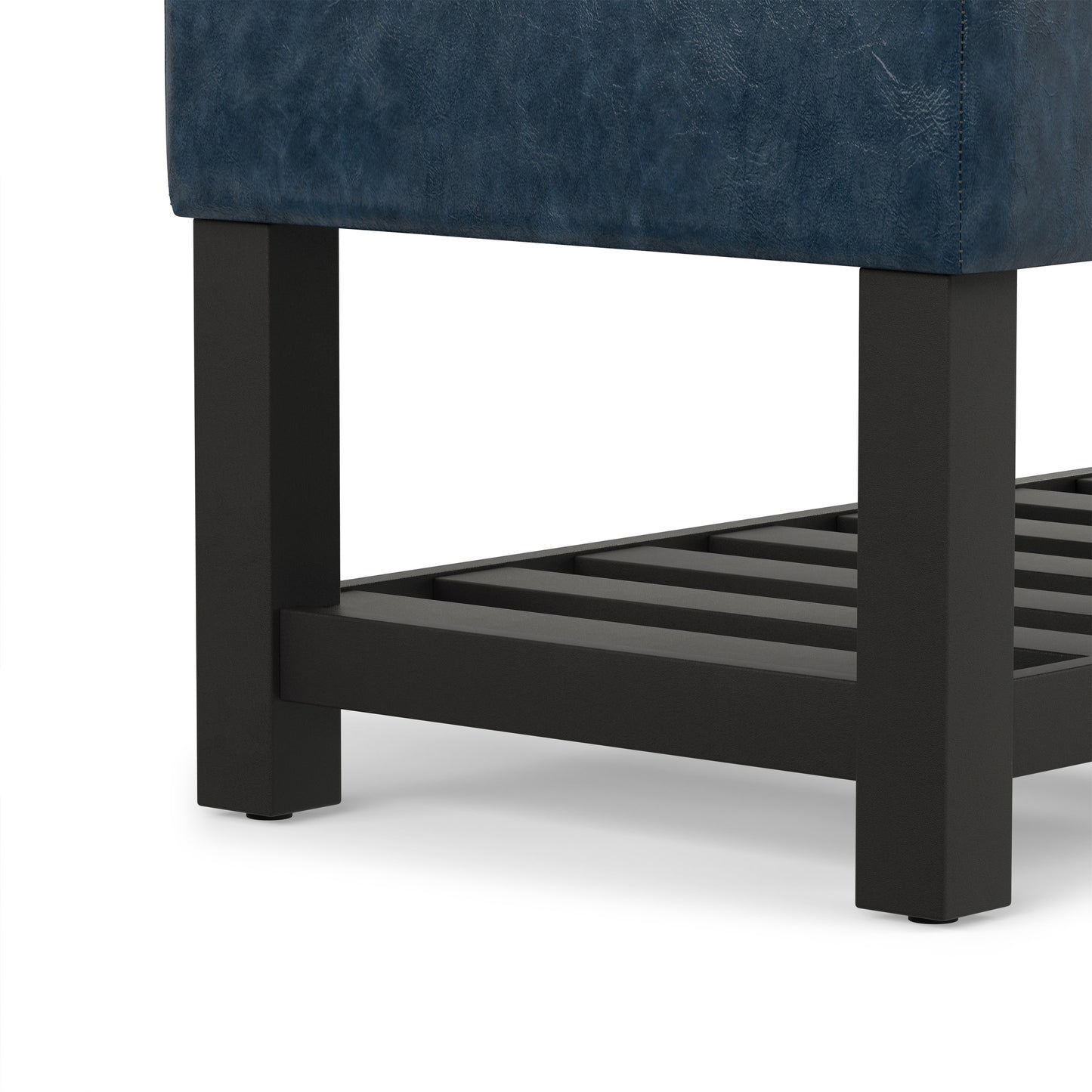 Denim Blue Vegan Leather | Cosmopolitan Entryway Storage Ottoman Bench