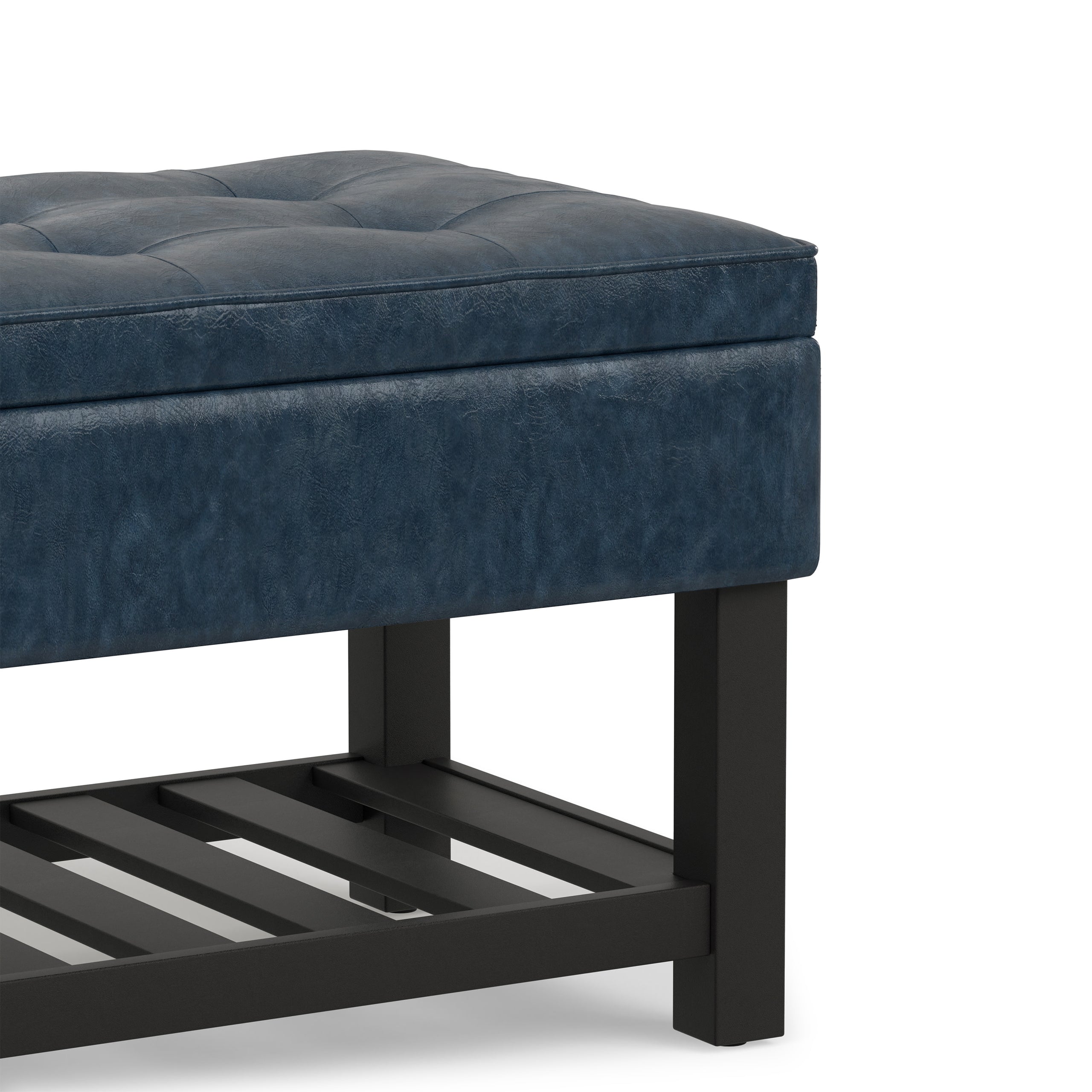 Denim Blue Vegan Leather | Cosmopolitan Entryway Storage Ottoman Bench