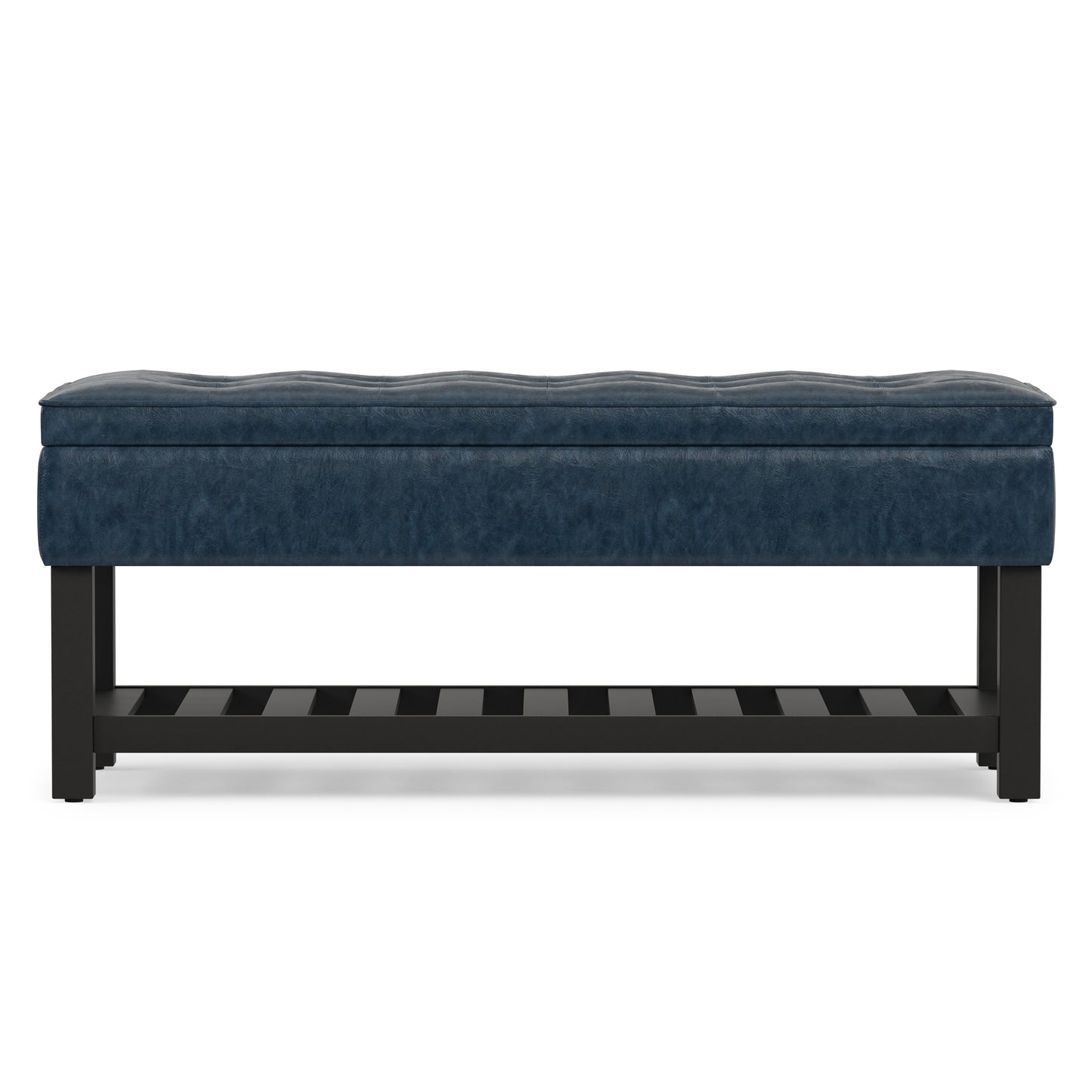 Denim Blue Vegan Leather | Cosmopolitan Entryway Storage Ottoman Bench