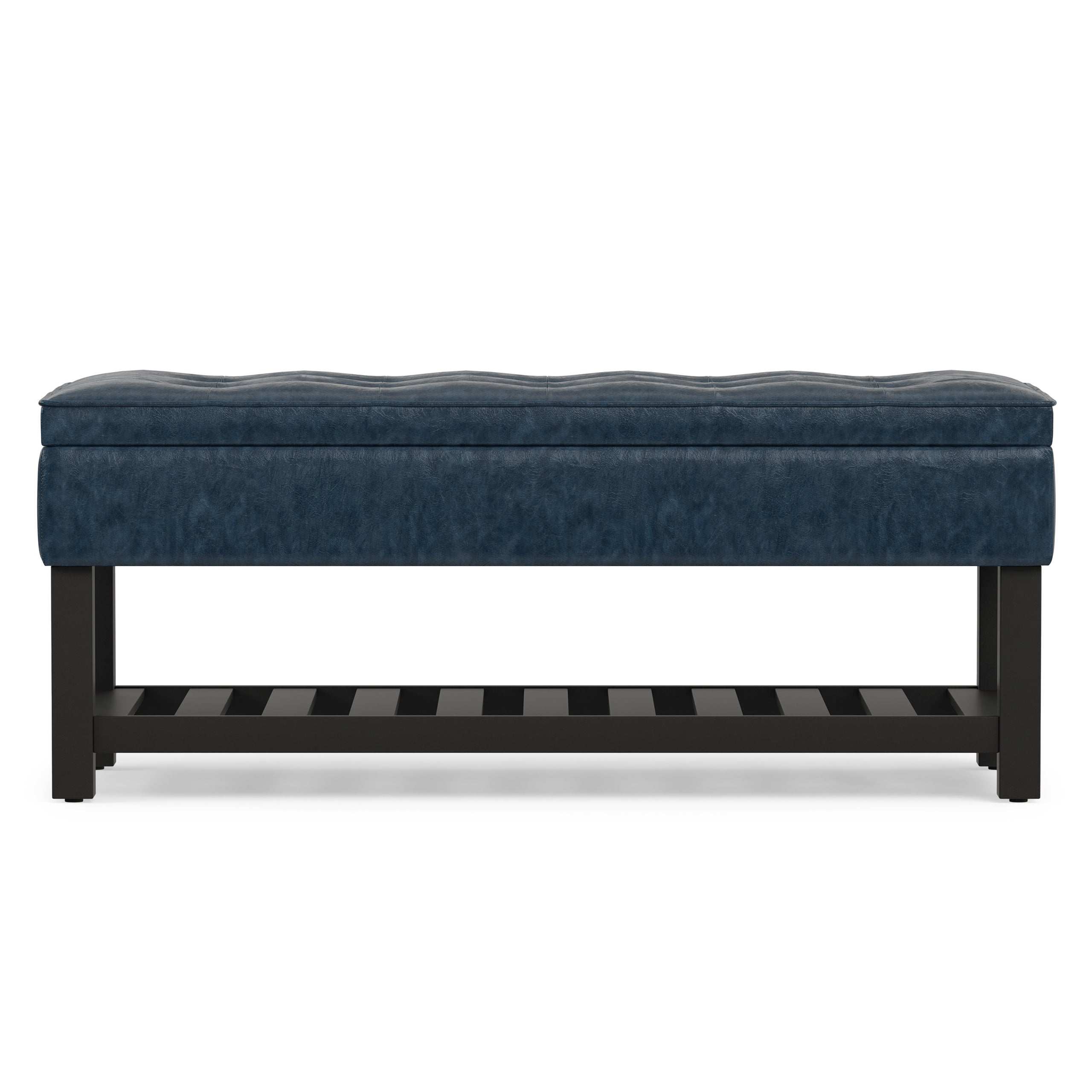 Denim Blue Vegan Leather | Cosmopolitan Entryway Storage Ottoman Bench