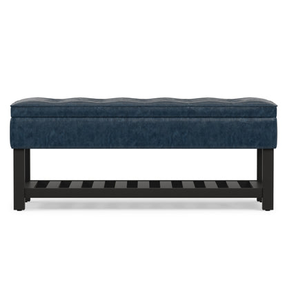 Denim Blue Vegan Leather | Cosmopolitan Entryway Storage Ottoman Bench