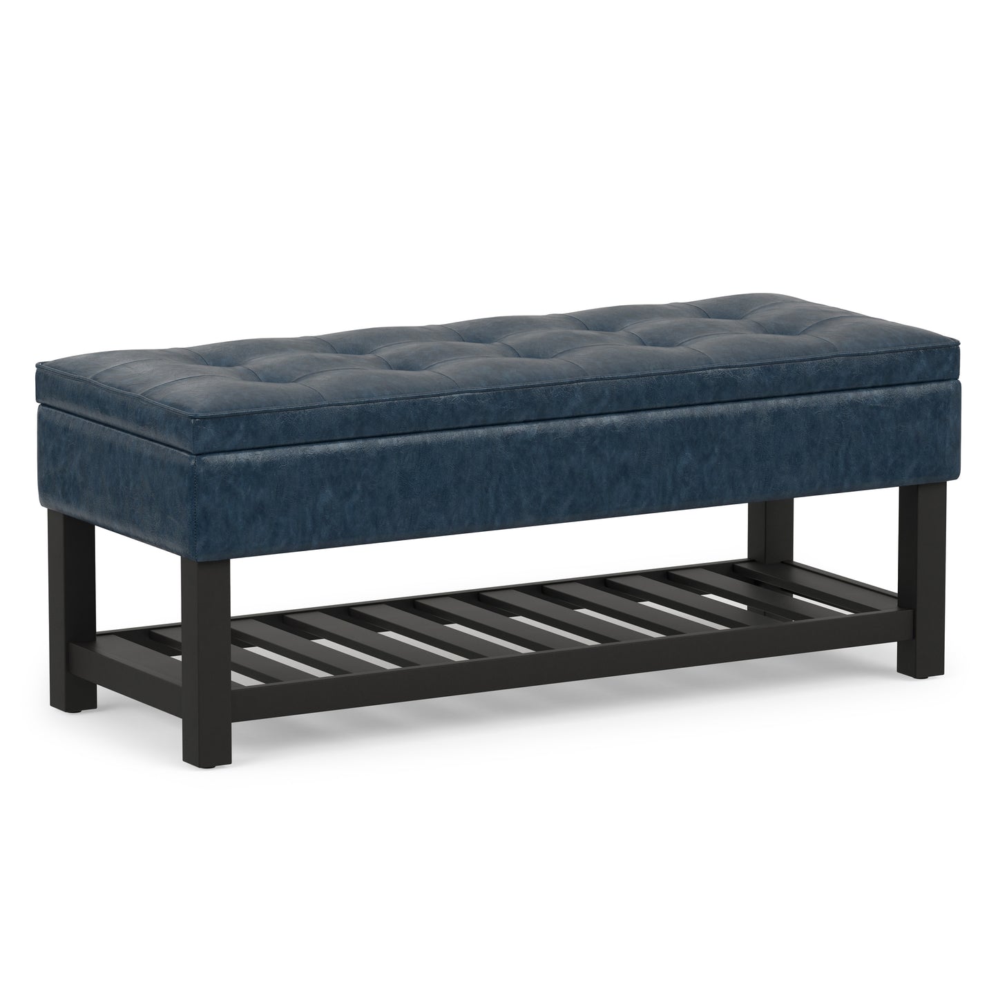 Denim Blue Vegan Leather | Cosmopolitan Entryway Storage Ottoman Bench