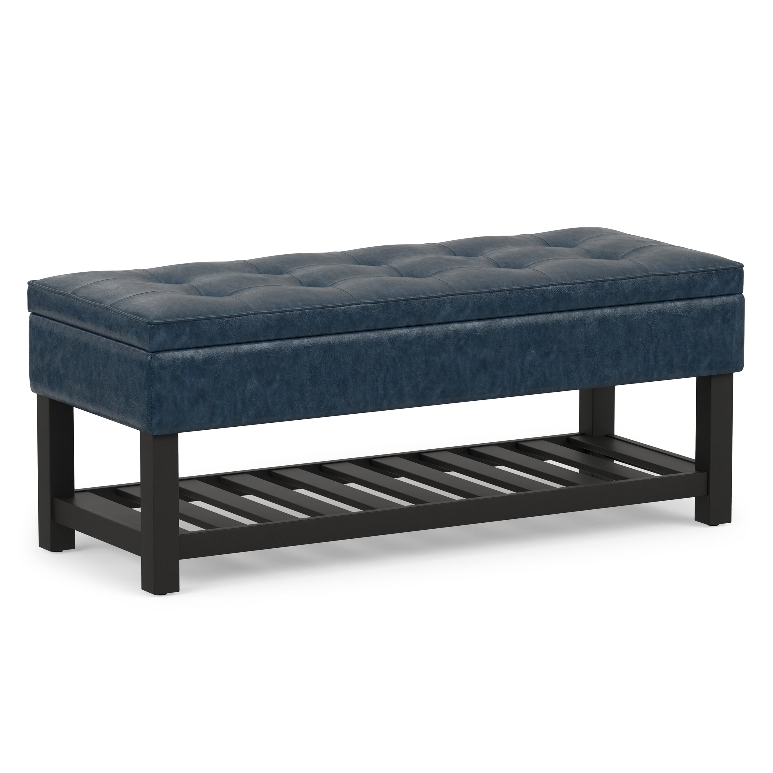 Denim Blue Vegan Leather | Cosmopolitan Entryway Storage Ottoman Bench