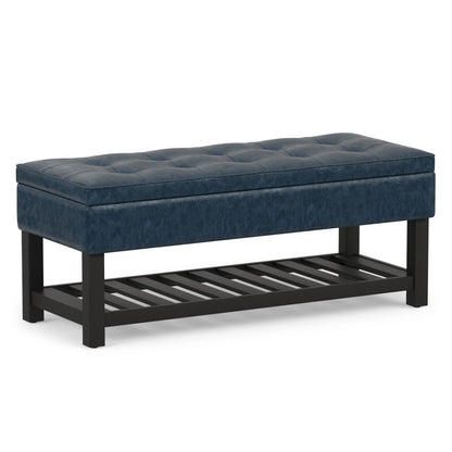 Denim Blue Vegan Leather | Cosmopolitan Entryway Storage Ottoman Bench