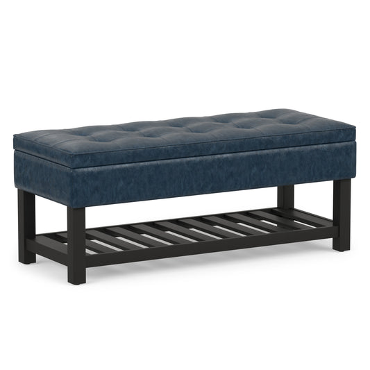 Denim Blue Vegan Leather | Cosmopolitan Entryway Storage Ottoman Bench