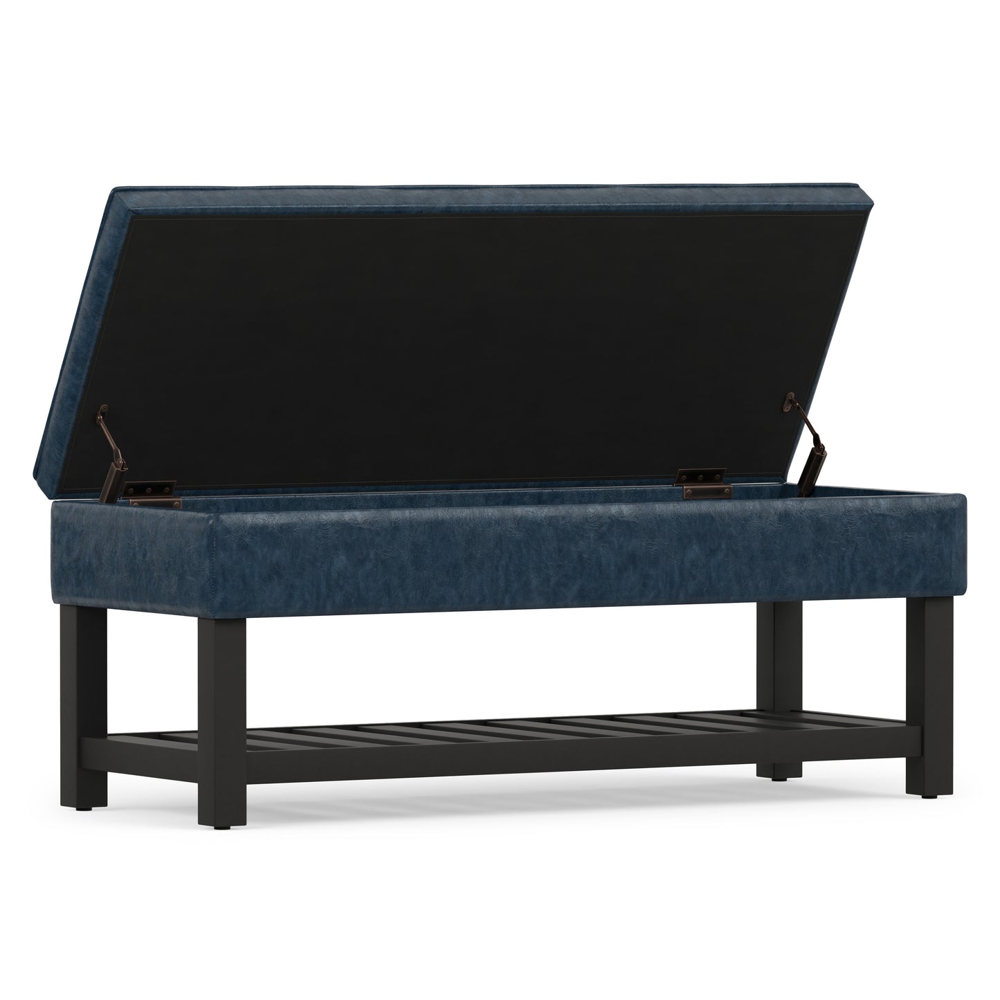 Denim Blue Vegan Leather | Cosmopolitan Entryway Storage Ottoman Bench