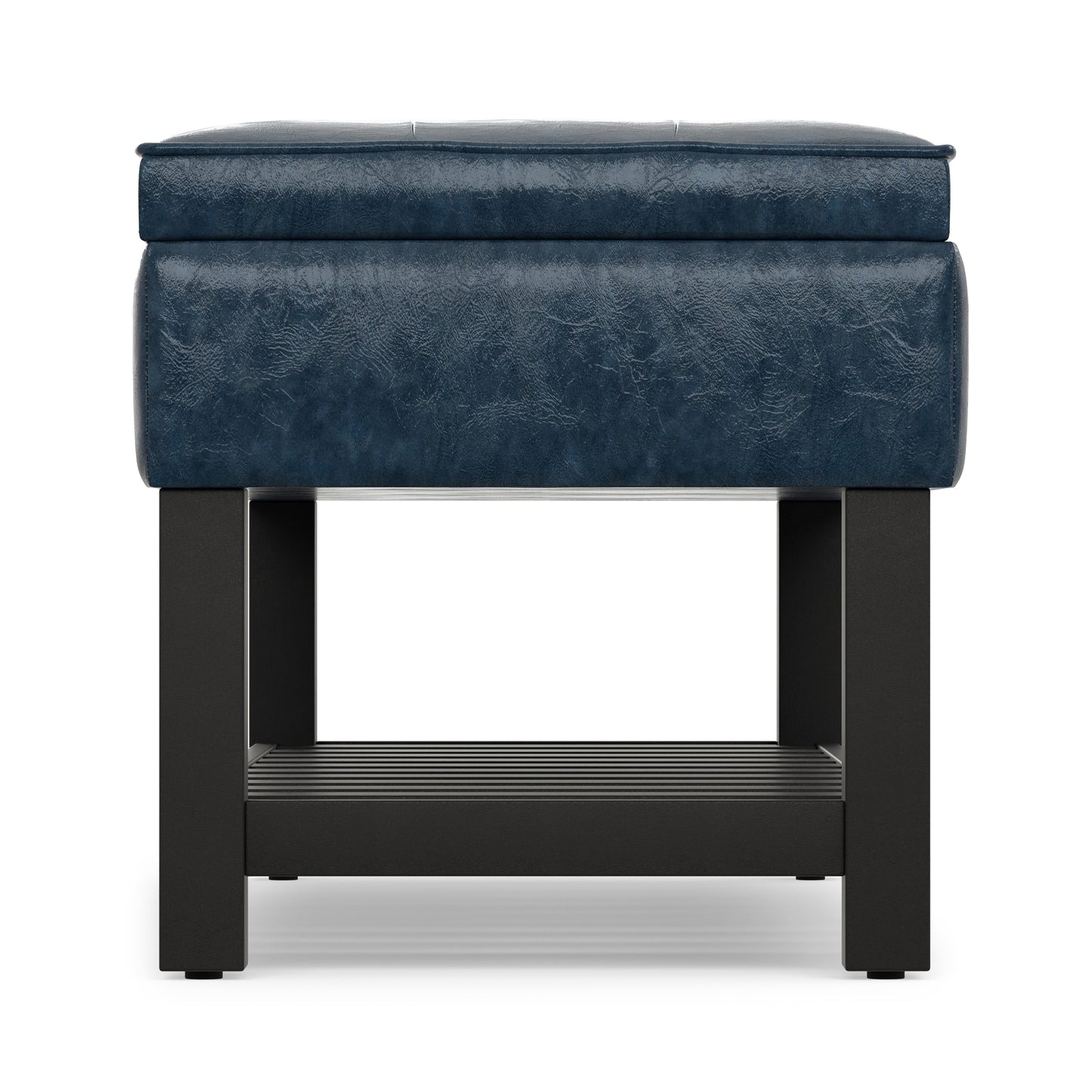Denim Blue Vegan Leather | Cosmopolitan Entryway Storage Ottoman Bench