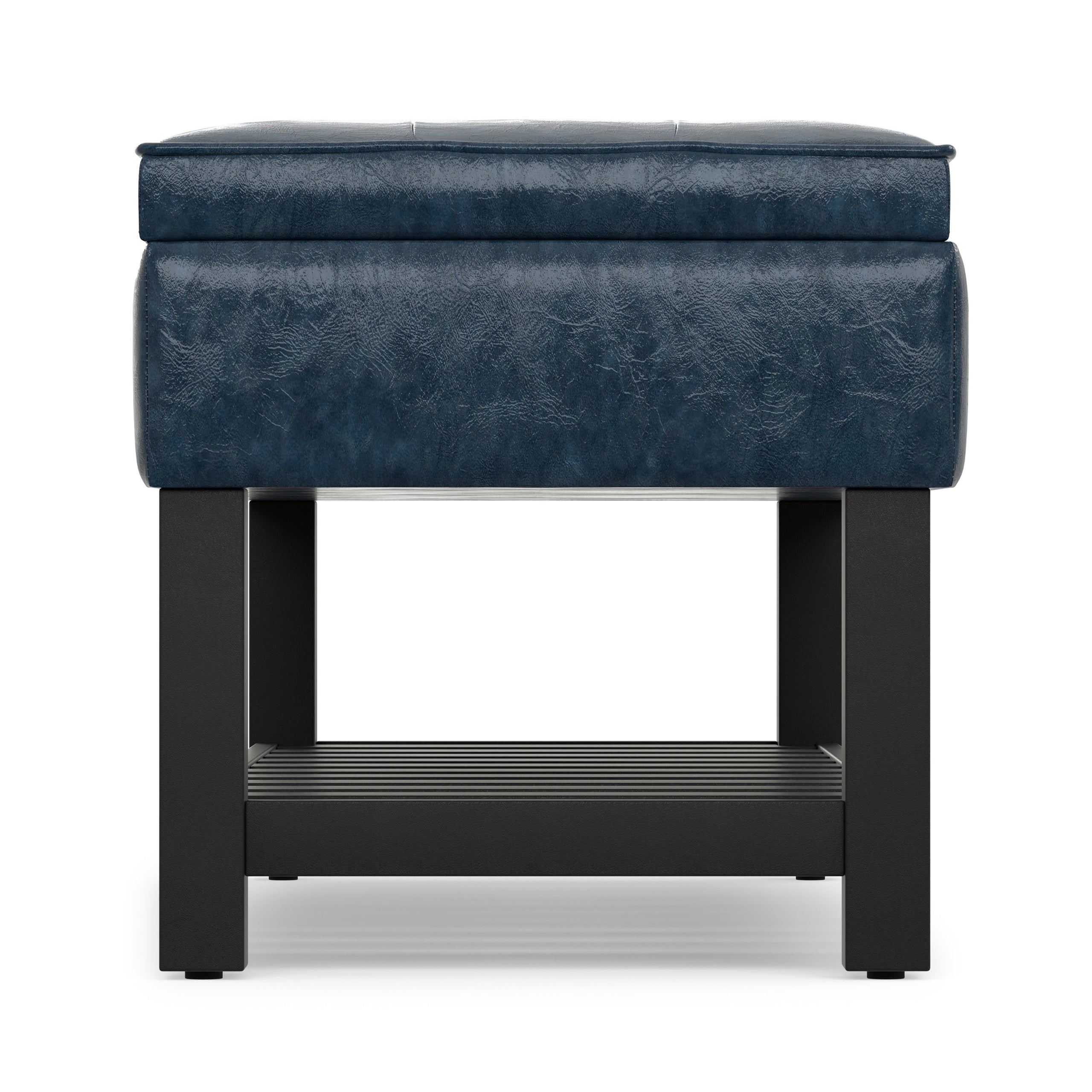 Denim Blue Vegan Leather | Cosmopolitan Entryway Storage Ottoman Bench