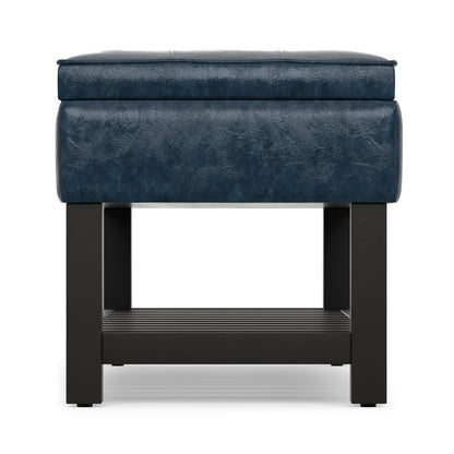 Denim Blue Vegan Leather | Cosmopolitan Entryway Storage Ottoman Bench