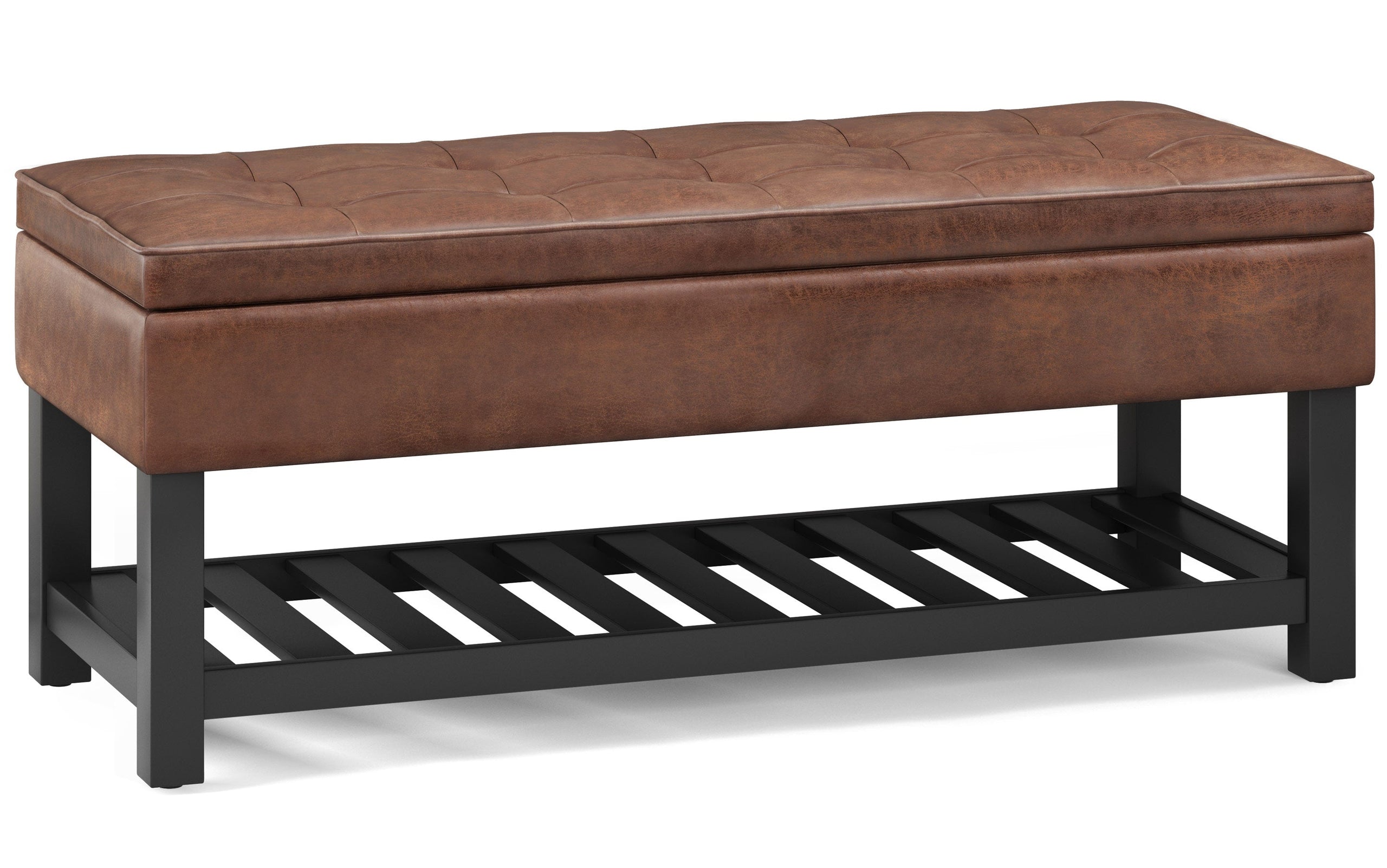 Distressed Saddle Brown Distressed Vegan Leather | Cosmopolitan Entryway Storage Ottoman